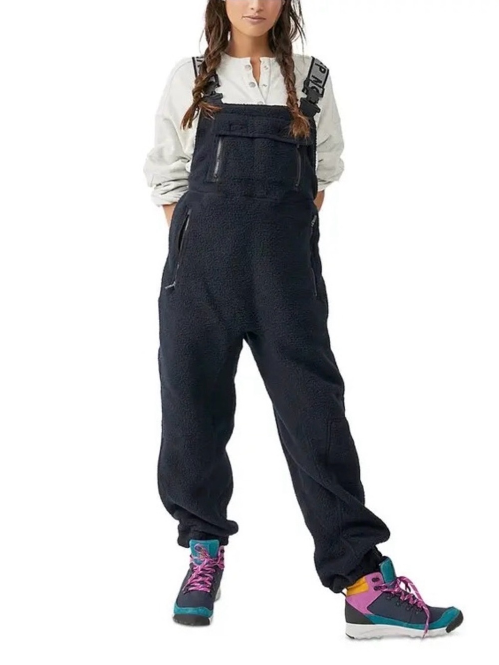 FP Movement by Free People Black Sherpa Overalls Jumpsuit